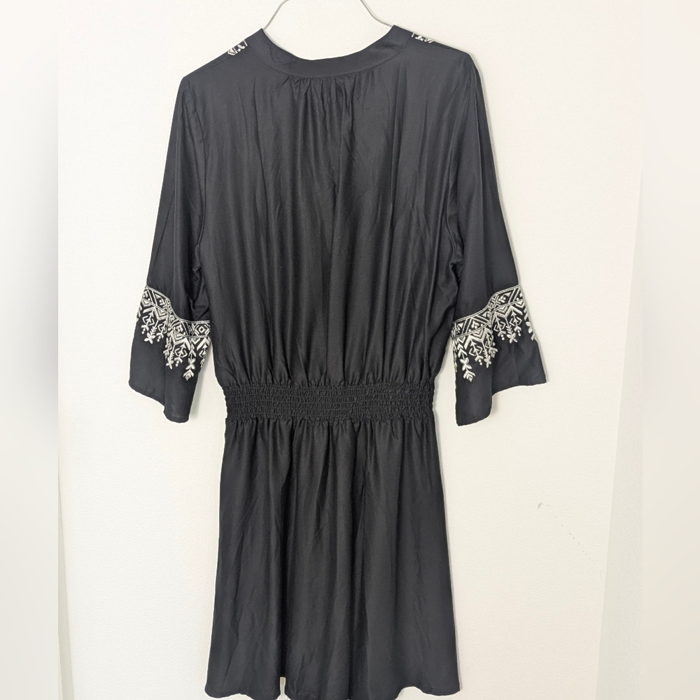 Tokio Talking New Embroidered Boho Mini Dress, Size M, Black White Embellished - Picture 8 of 16